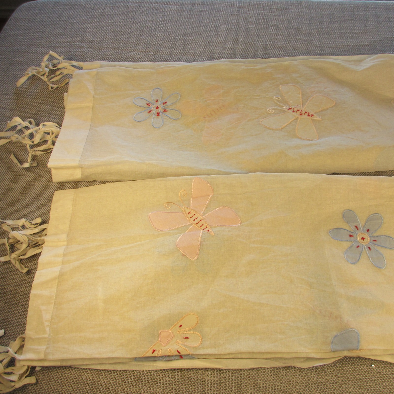 Pottery Barn Kids White Sheer Curtains Applique Organza 2 panels 42 x 63