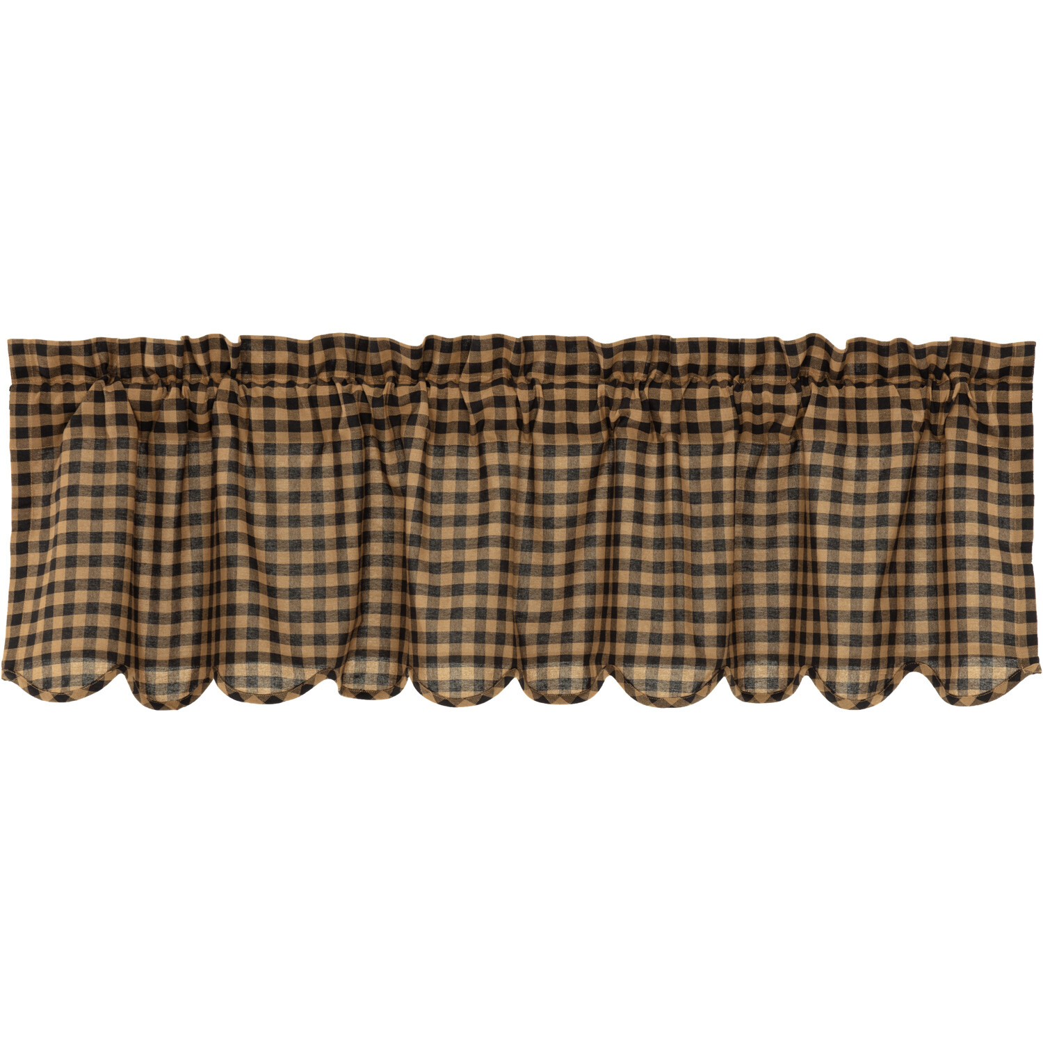 Rustic Country Primitive Black & Tan Check Scalloped Valance 16″X60″ VHC Brands