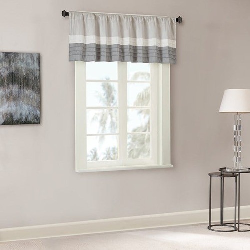 Madison Park Salem 18×50 Gray Polyoni Pintuck Stripe Window Valance Rod Pocket