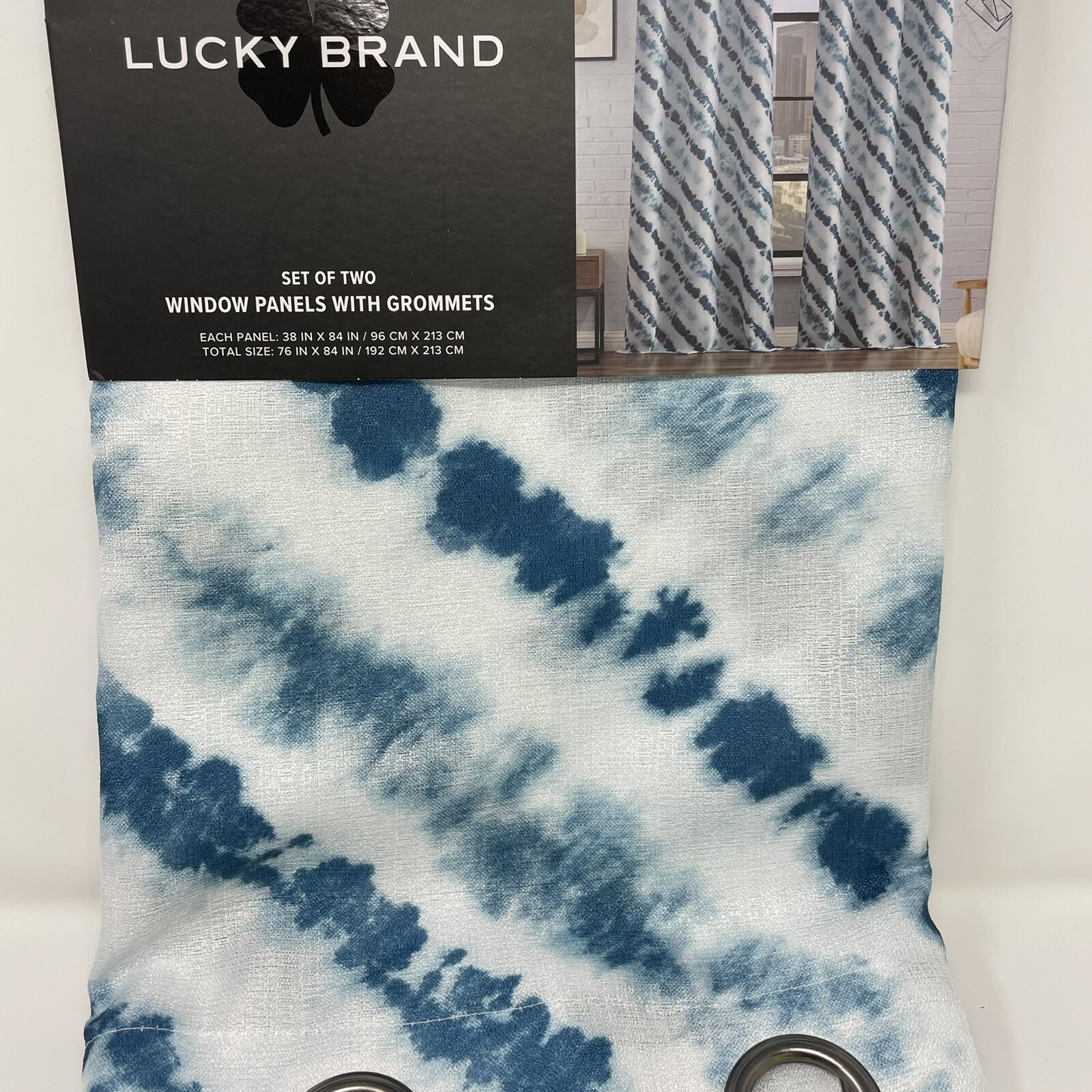 Lucky Brand 38 x 84 Cascade Curtains Window Panels Grommets Indigo Blue