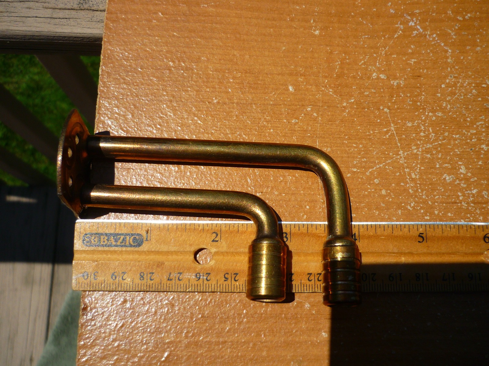 (2) Vintage Brass Finished 2-1/2″ + 3-1/2″ Double Goose Neck Cafe Rod Brackets