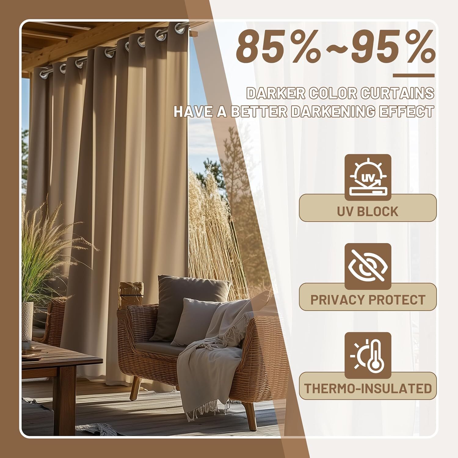 ColourTree Outdoor Curtains for Patio,Waterproof Outside Curtains Premium