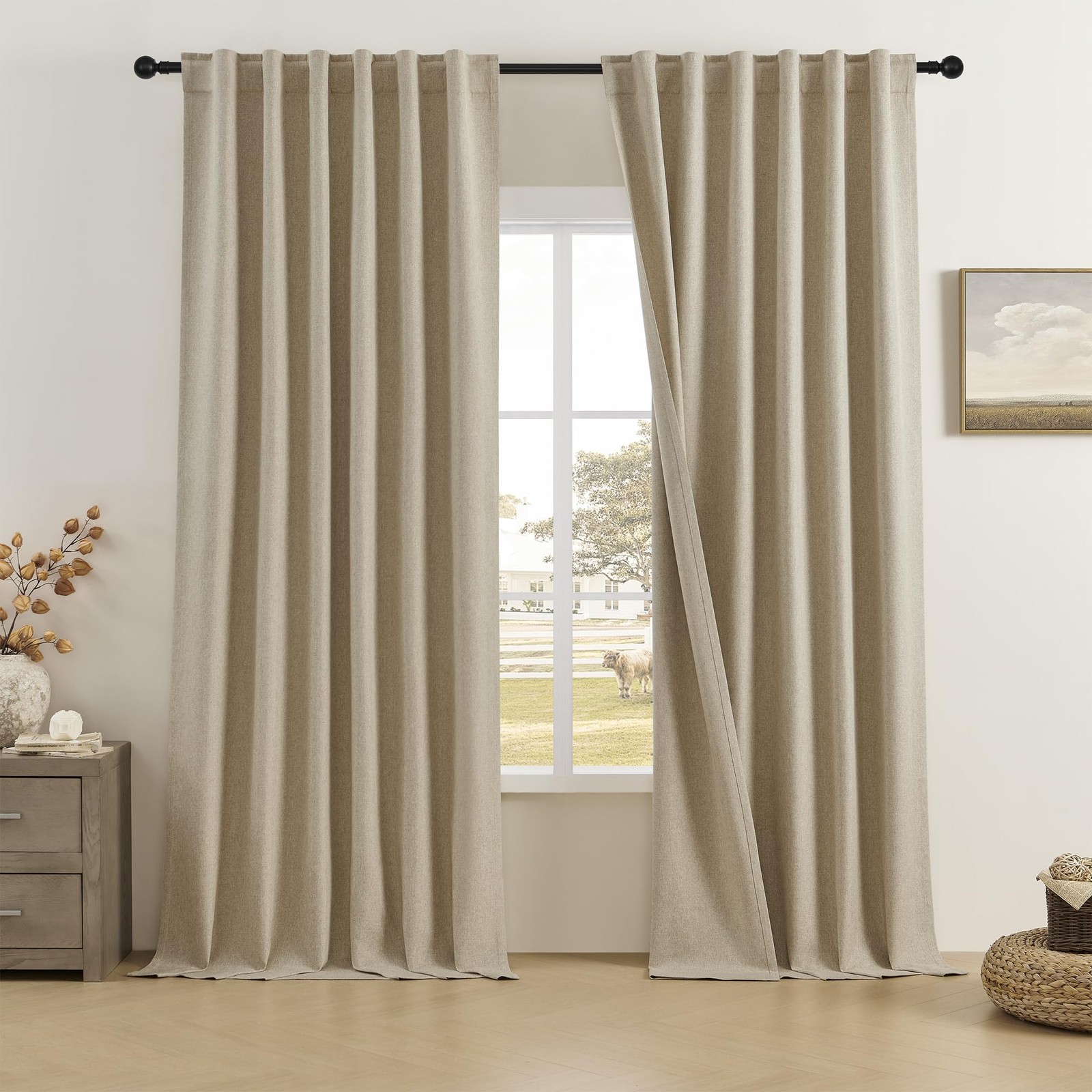 100% Blackout Curtains 120 Inches Long 10 ft Tall,Extra Long Curtains Linen T…