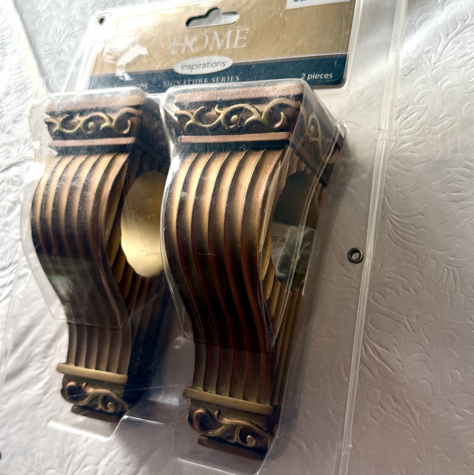 VTG Gold Corbels Valance Drape Curtain Rod Pole Sconce Scarf Bracket Holder SET