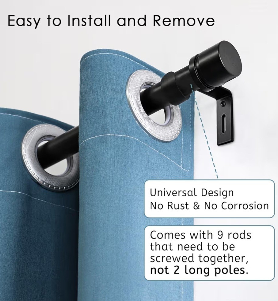 Byondeth Adjustable Curtain Rods for Windows 16 to 144 Inches, 1 Inch Diameter