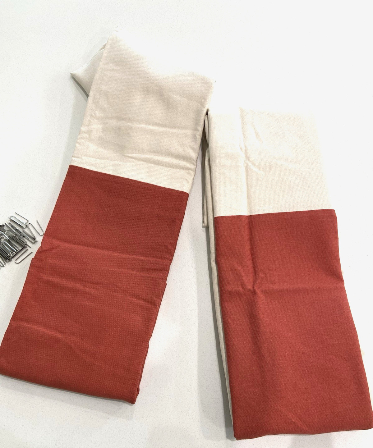 NEW Pottery Barn Contrast Band Drape Panels (2) 50 x 84 Pole Top Linen Cotton