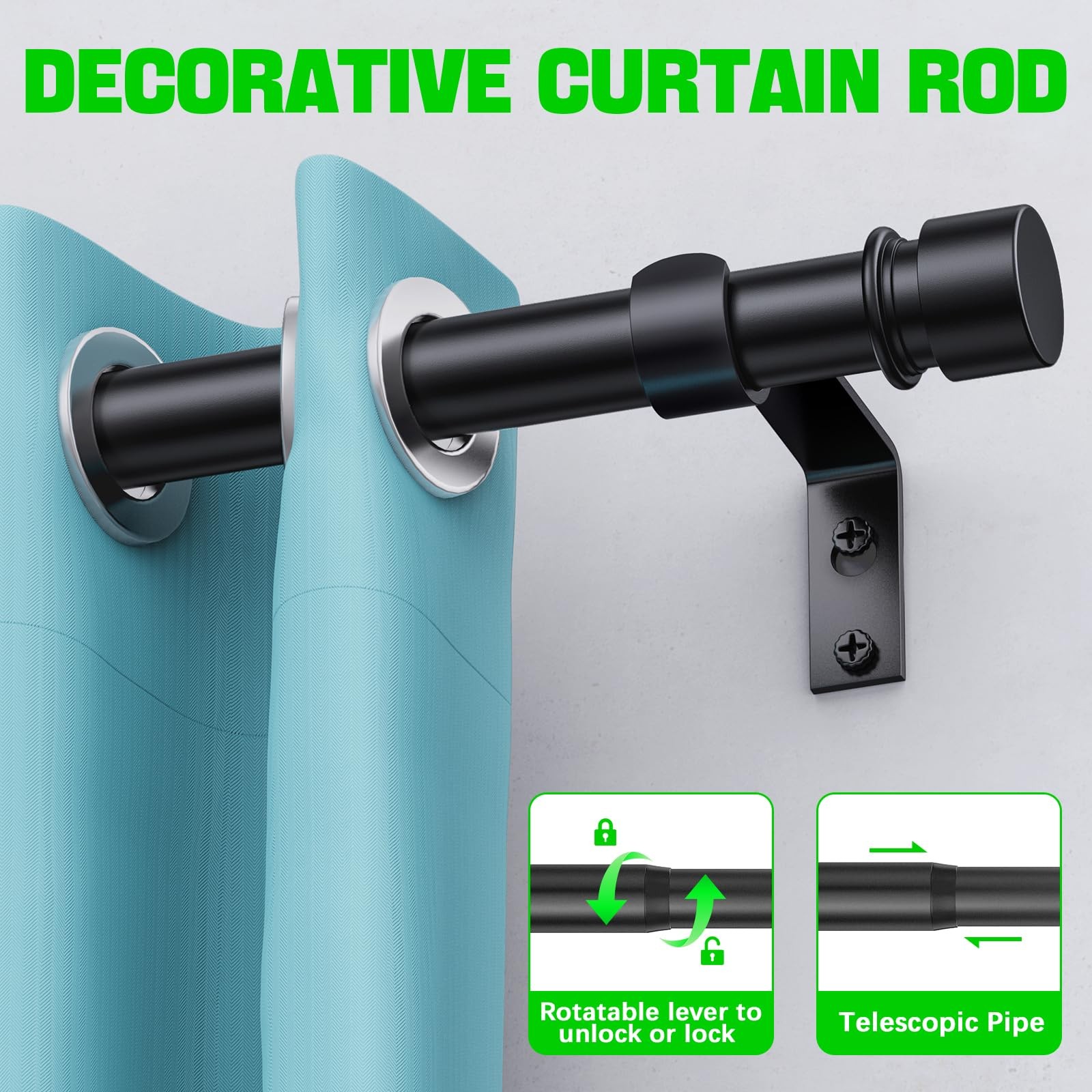 Huntype Curtain Rods for Windows 32 to 96 Inches – Black 1 Inch 32-96″,