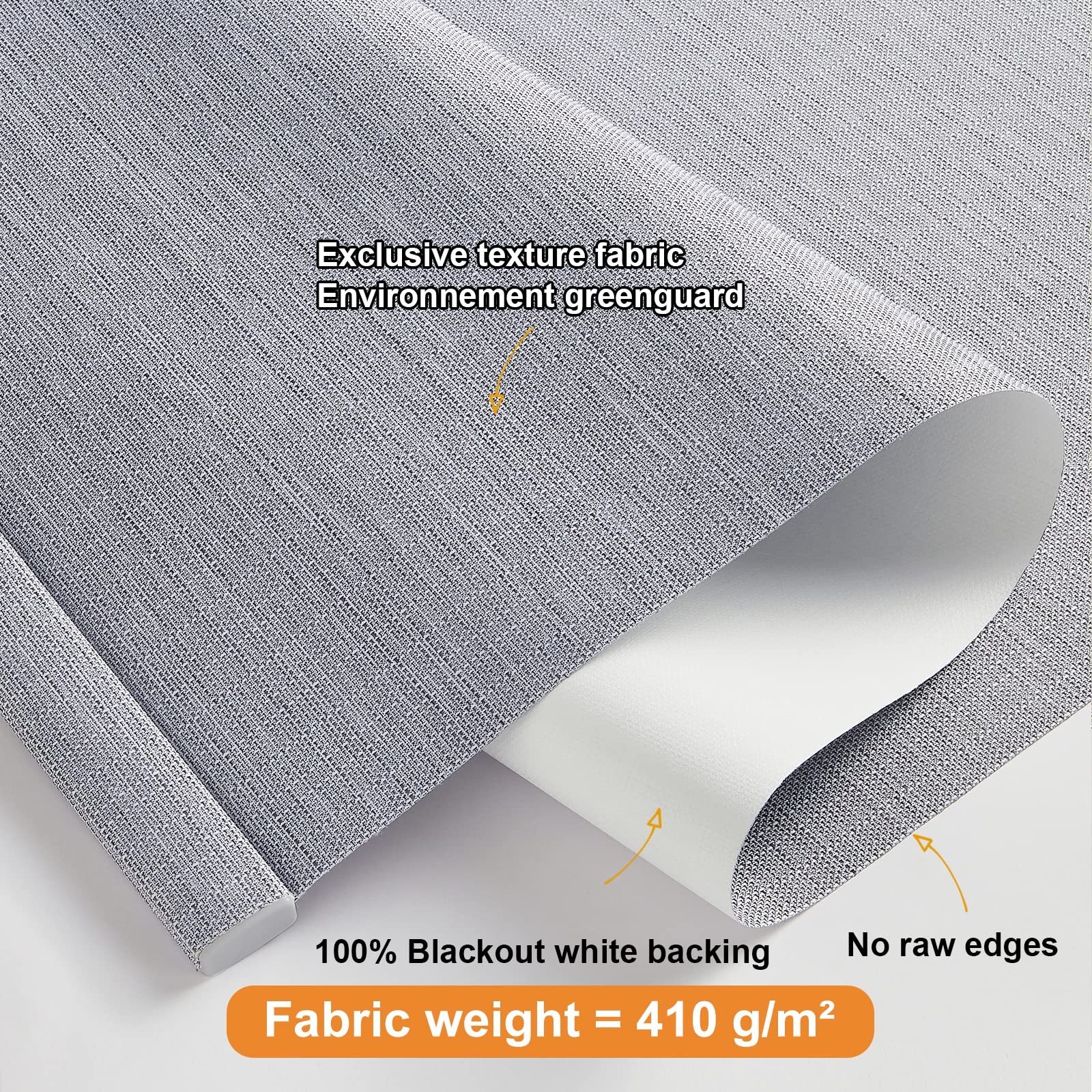Persilux Free-Stop Cordless 100% Blackout Roller Shades Bluish Grey 70″W x 72″H