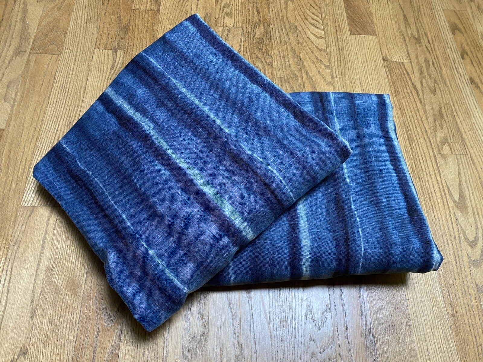 PAIR Custom DESIGNER Linen Indigo Blue Stripes Lined Panels DRAPES 91”x24”NEW