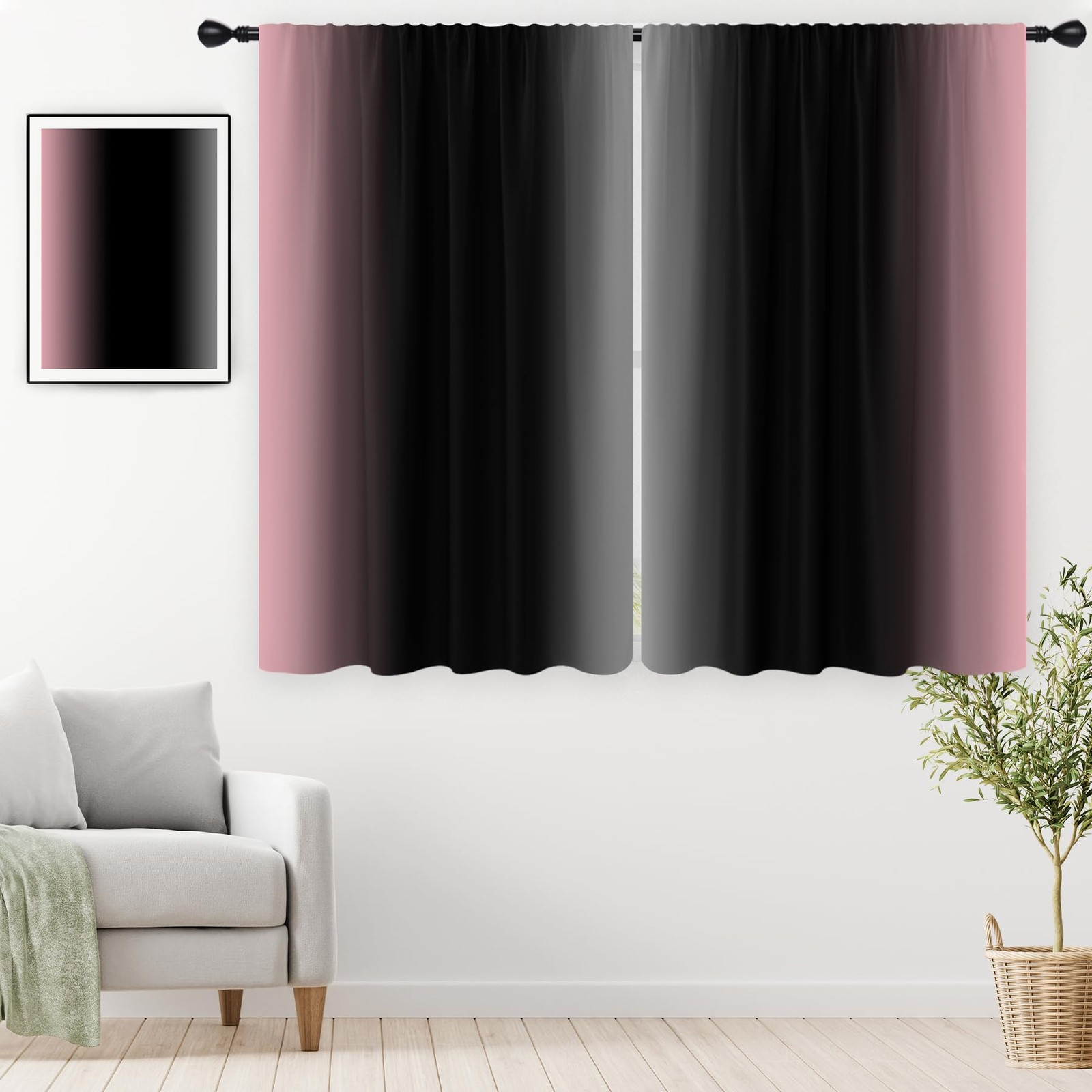 Eglgcc Pink Black Curtains Wide Grey Gray Ombre Gradient Cute Abstract Girly