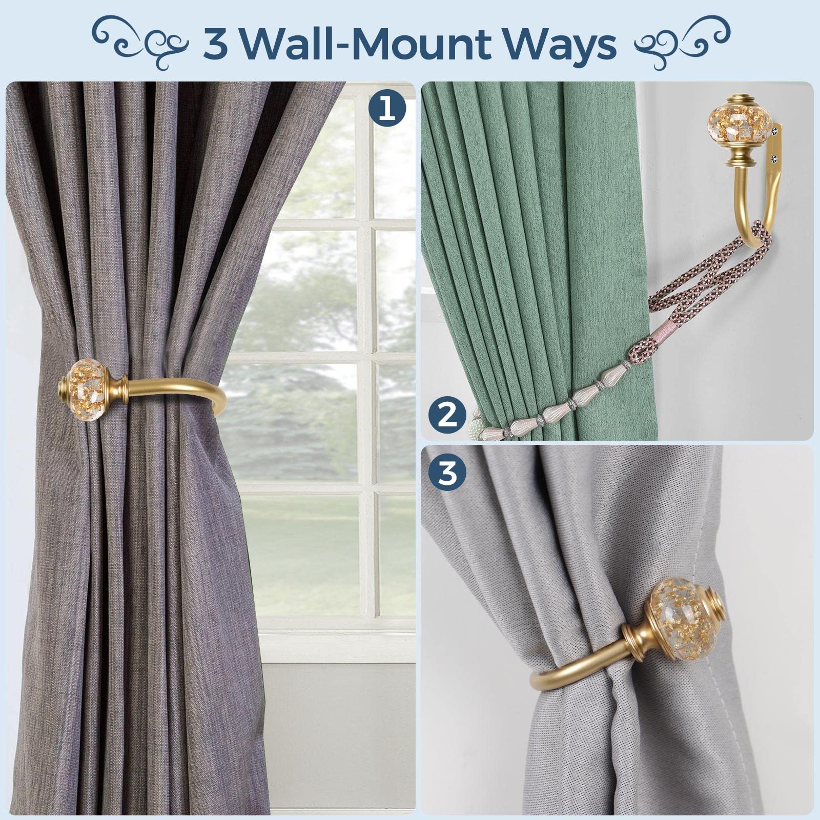 Curtain Tie Backs 2 Pack lbs Decorative Wall Hooks lbs Gold Translucent Finials