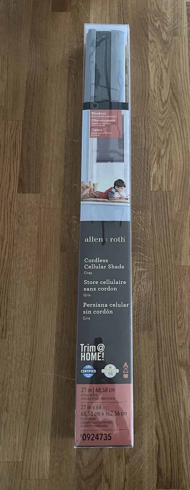 Allen & Roth 27”W x 64″L in Cordless Blackout Cellular Shade – Gray New