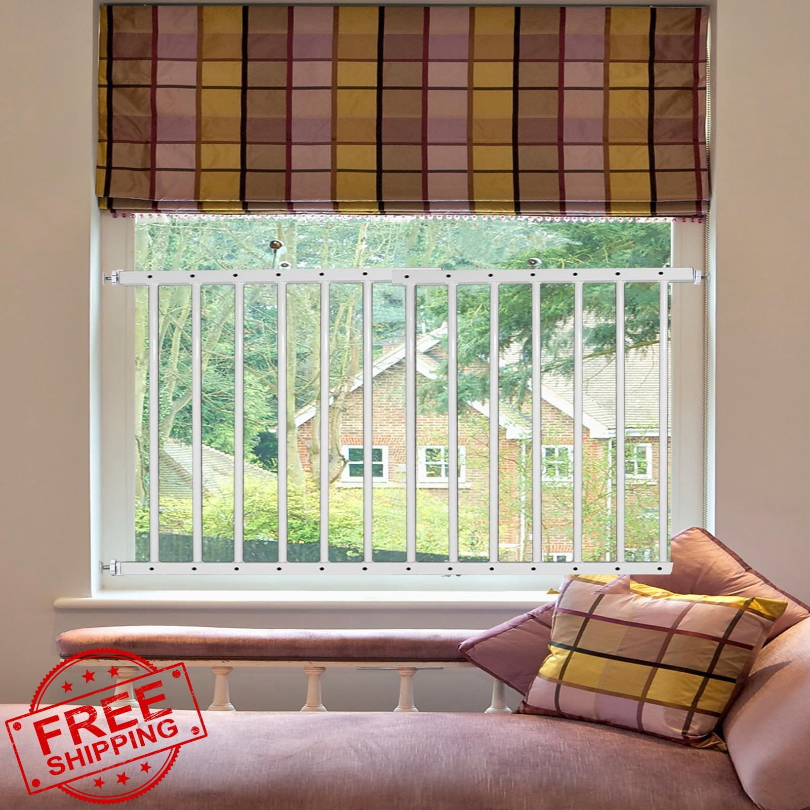 SHYUJAJIE Window Guard White 20.5″-41.3″ 2 panels