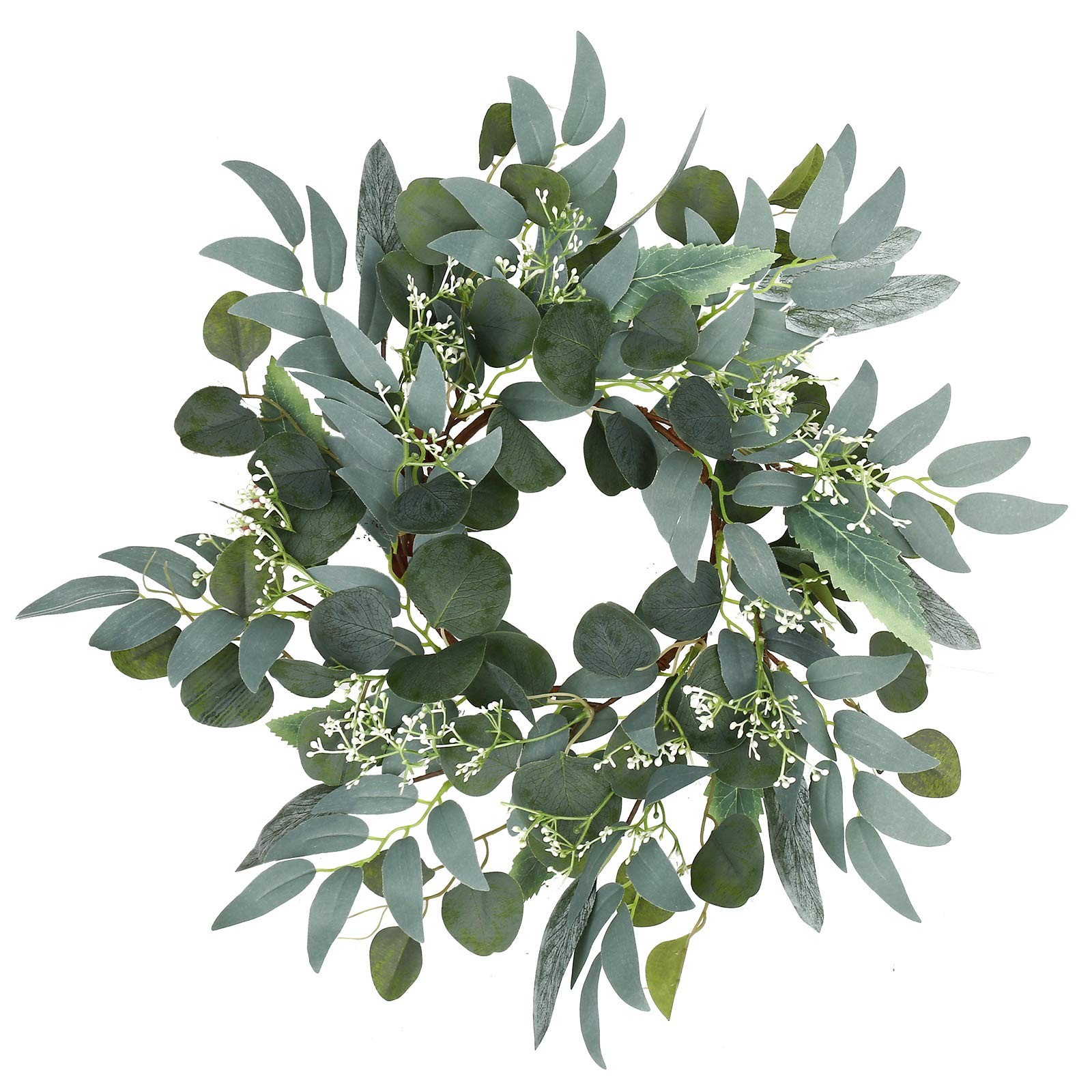 Artificial Green Eucalyptus Wreath,15 inches Greenery 15 Inch, Multicolor-a