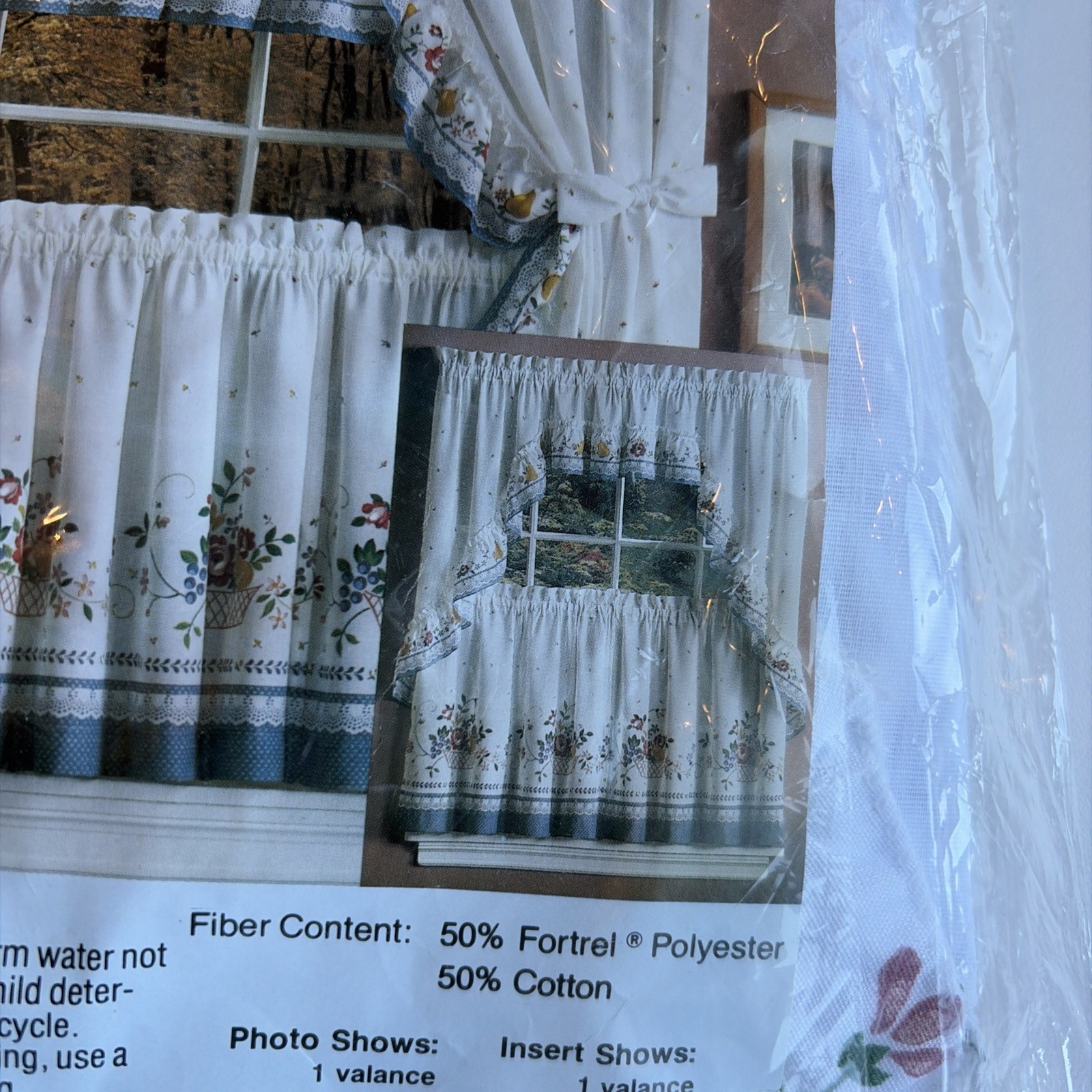 Vintage Floral Ruffled Swag Curtain Set 38″L x 60″W 2 Pieces Bue Cottagecore NWT