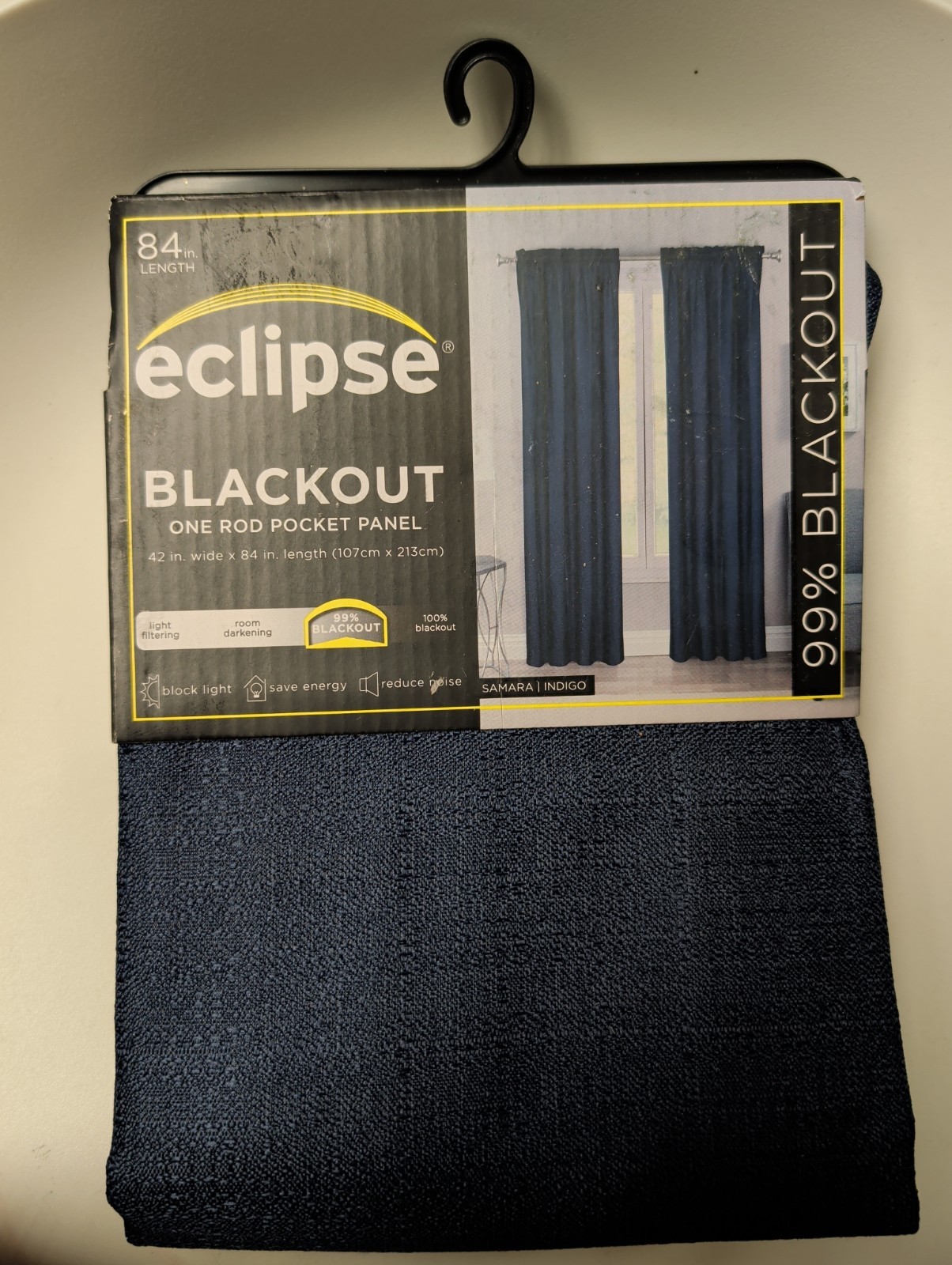 Eclipse Blackout Rod Pocket ONE Panel Curtain Drape 42″x84″ Indigo Blue Thermal