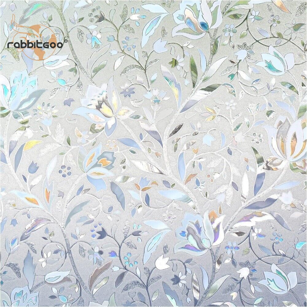 Rainbow Privacy Window Film Decorative Stained Glass Static Cling Sticker Flower