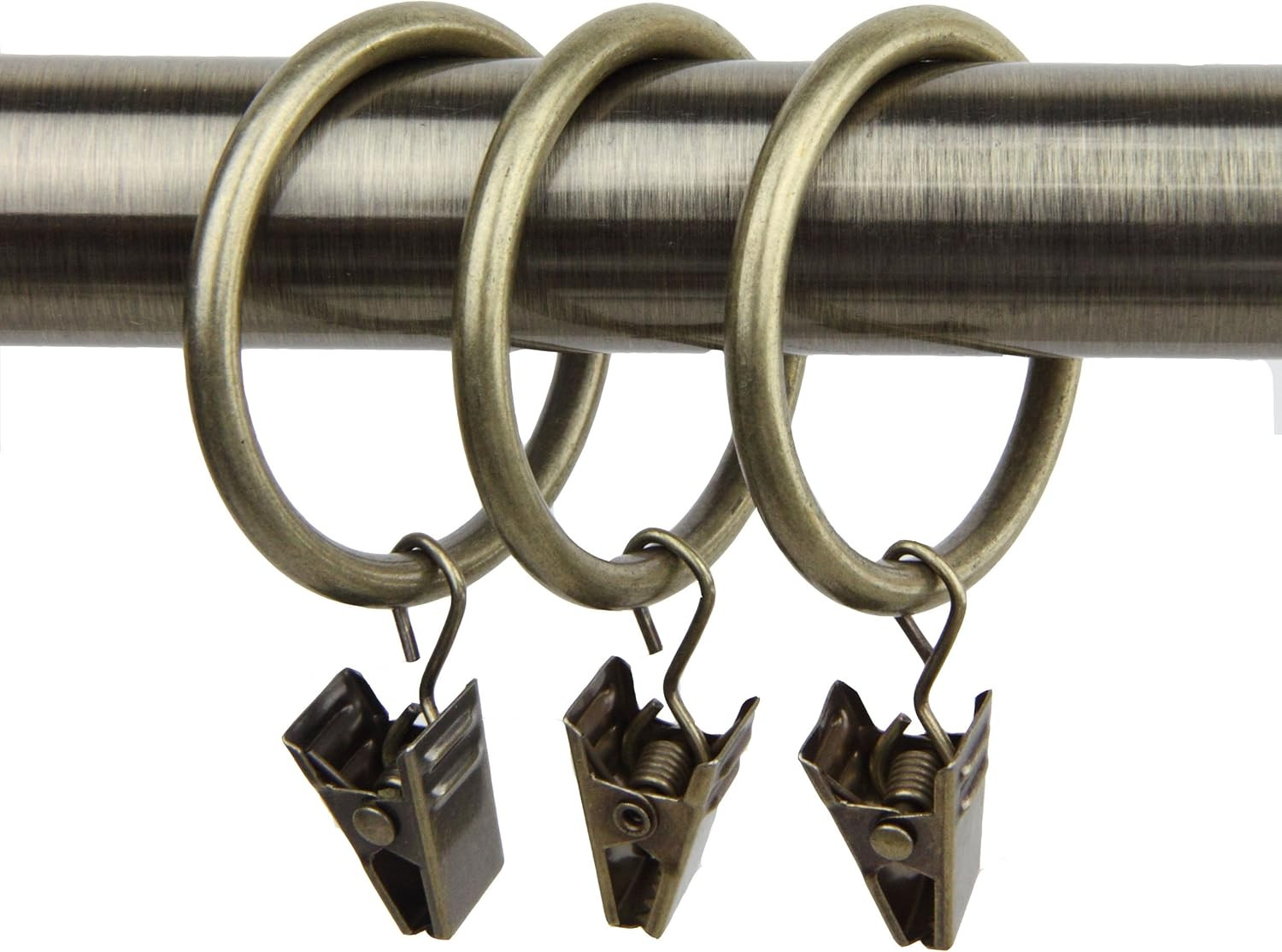 10 Count Curtain Rings with Clip, 1-3/8-Inch, Antique Brass