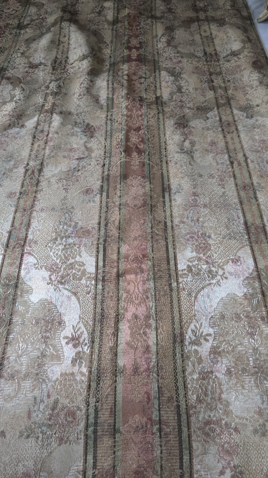 Vtg Croscill 4 Curtain Panels 86×53” Jacquard Damask Floral Beige Golden Pink
