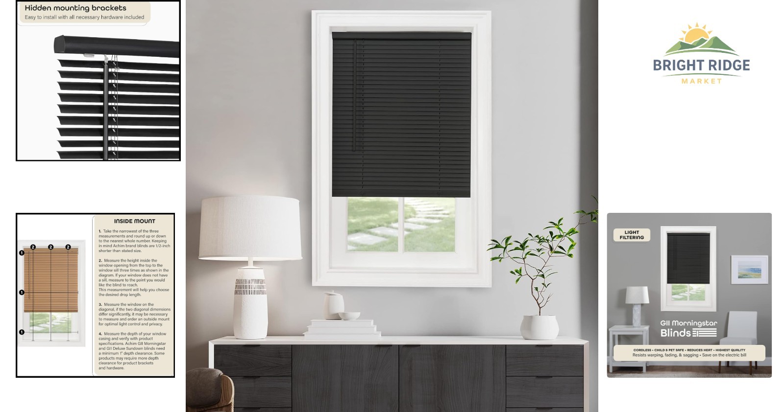 36×72 Black Cordless Window Blinds with Light Filtering and Wand Control