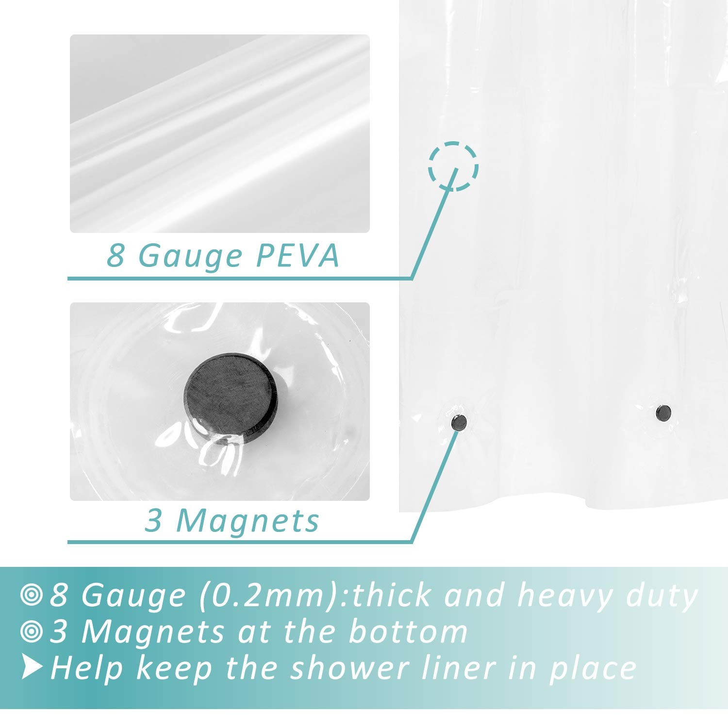 Mrs Awesome Stall Shower Curtain Liner with 3 48″W x 72″L (Pack of 1), Clear
