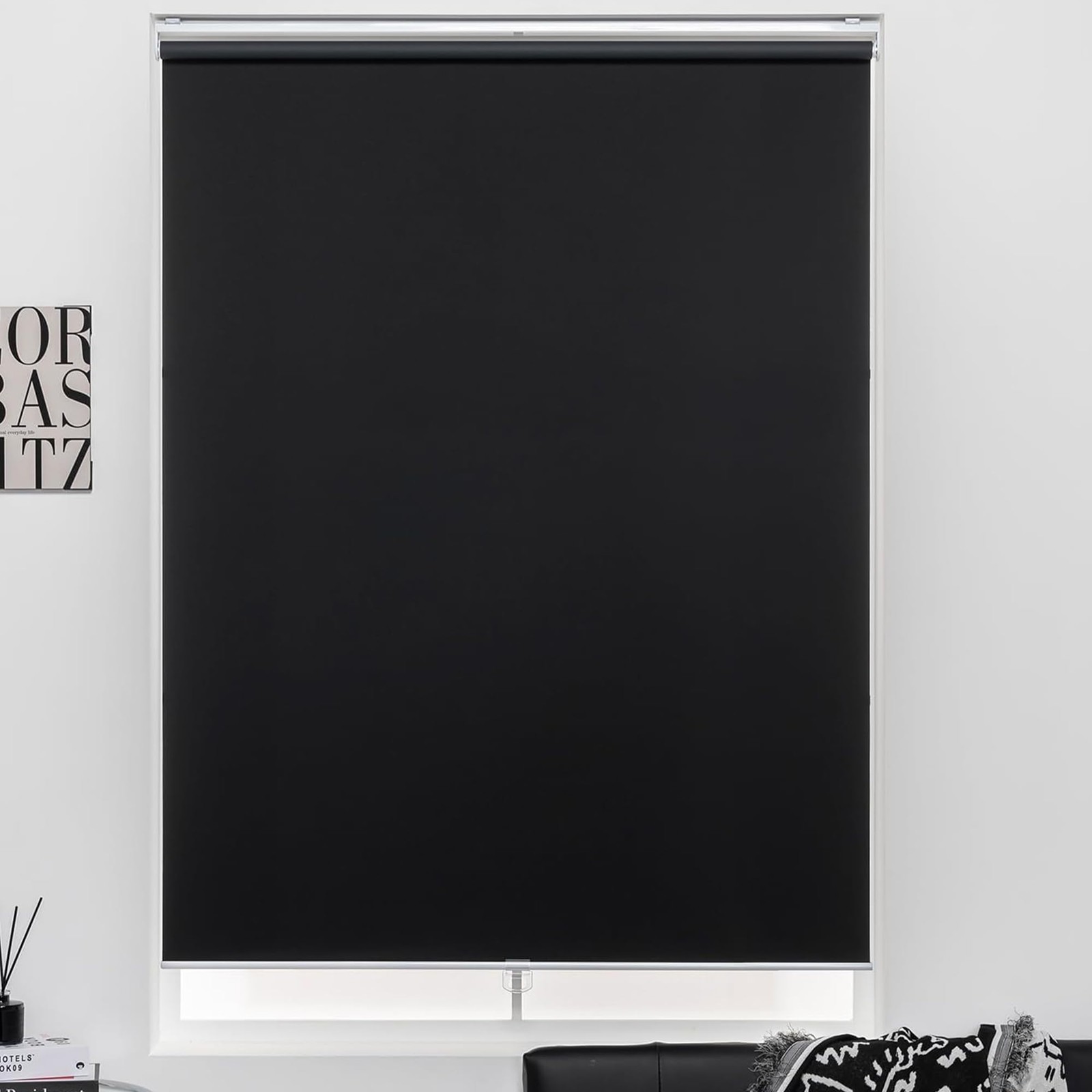Cordless 100% Blackout Roller Shades for Windows and Doors, Pull Down Room Da…