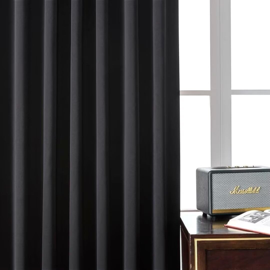 Joydeco Black Blackout Curtains 84 Inch Length 2 Panels Set, Black Out Curtains
