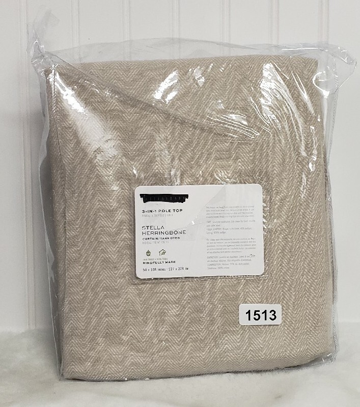Pottery Barn Stella Herringbone Linen Flax Curtain Drapes Panel NEW 50×108