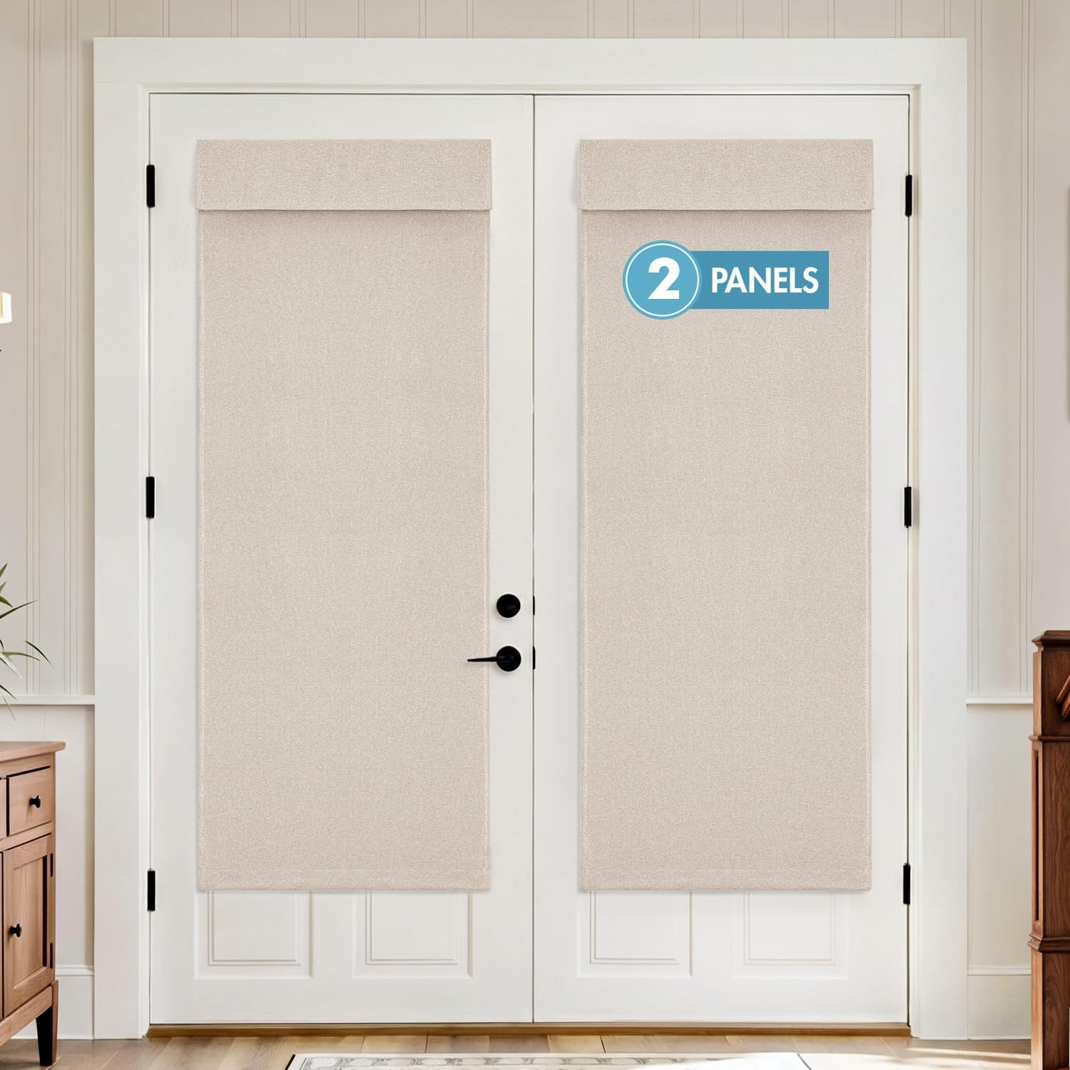 2 Panels 100% Blackout Linen French Door Curtains Set of 2, Privacy No Drill The