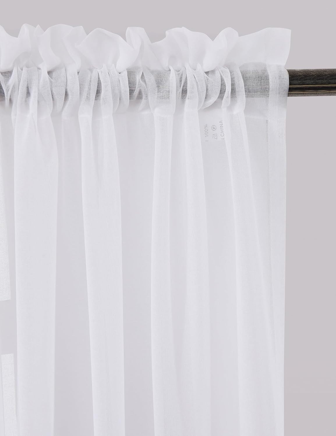 Contemporary White Sheer Curtains 63″ – Semi-Crinkle Rod Pocket Drapes, Set of 2