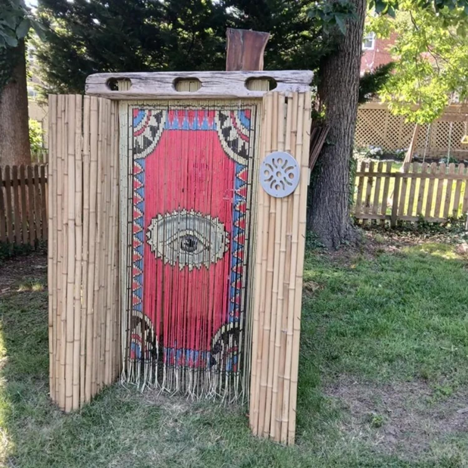Boho Beaded Door Curtain – Hand-Painted Eye Design