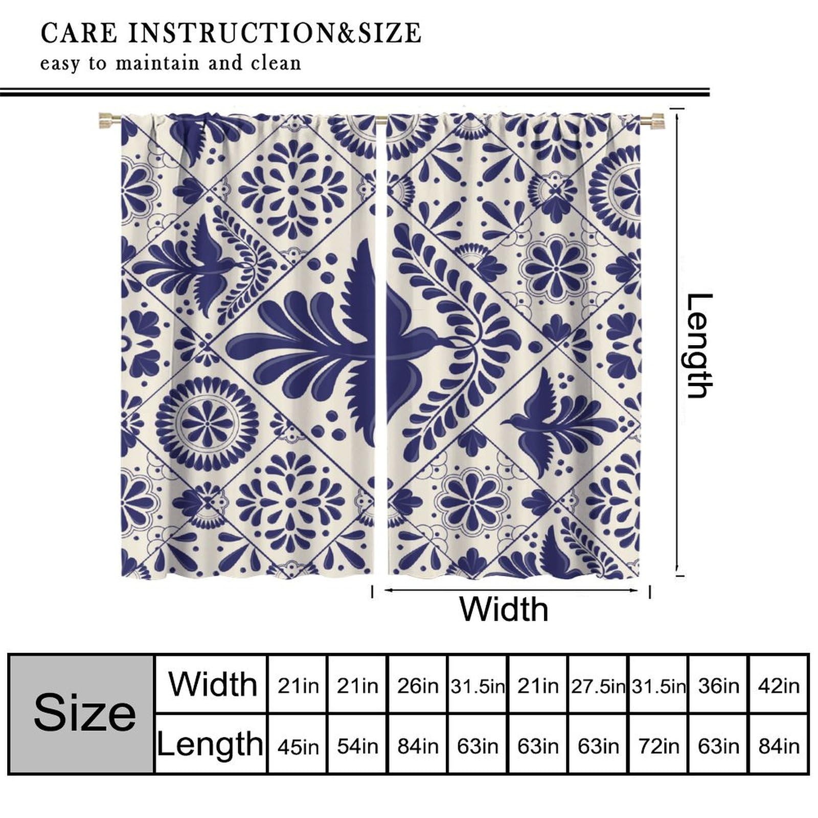 Mexico Curtains, Mexican Traditional Talavera Style Tiles Floral Birds Window…