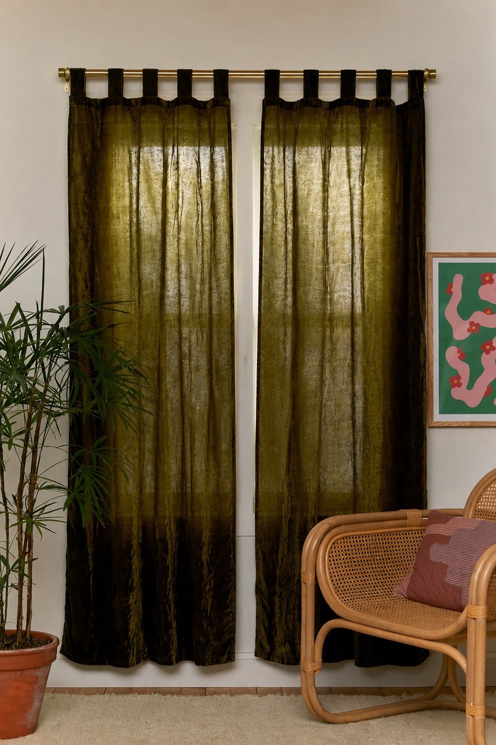 UO Urban Outfitters Beau Moss Sage Green Velvet Window Panel Curtain Set 52”x84”