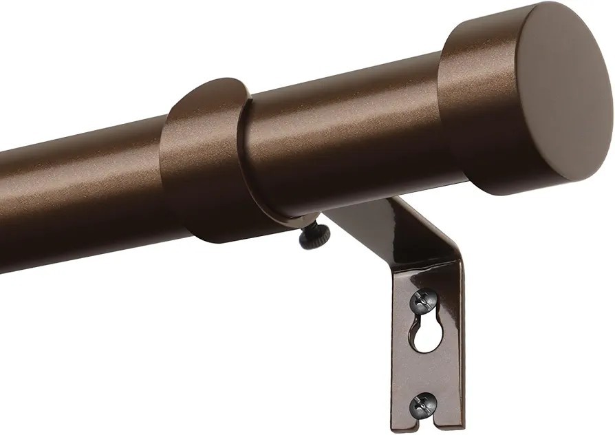 30″-120″ KAMANINA Brown Metal Curtain Rod w/ Cap End. Wall Mounted Modern Set
