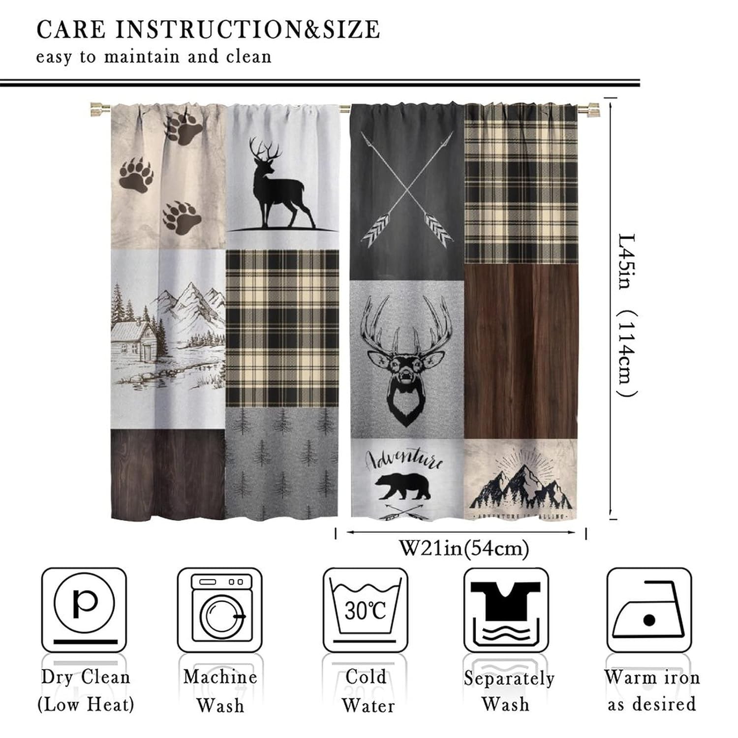 Rustic Deer Bear Elk Moose Cabin Curtains Living Room Bedroom Wildlife Print