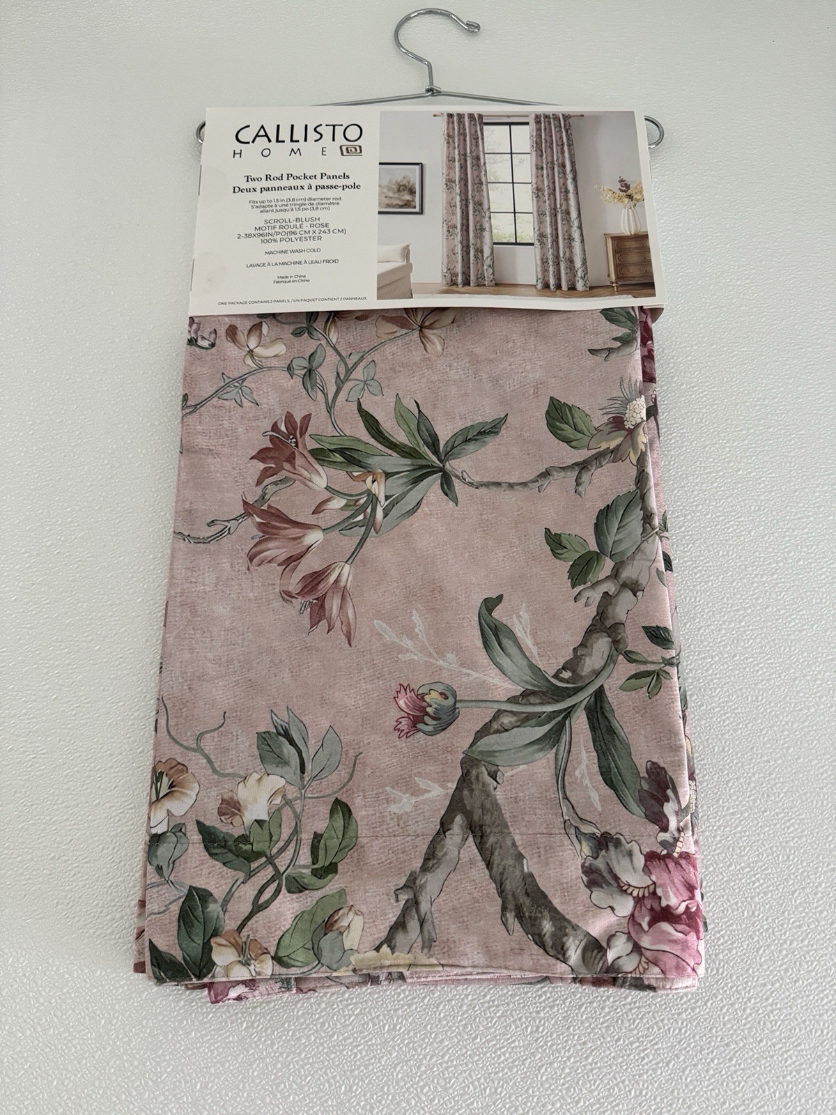 CALLISTO Window Curtains 2 Panels 38″ X 96″ Flowers Drapers Back Tab Blush Rose