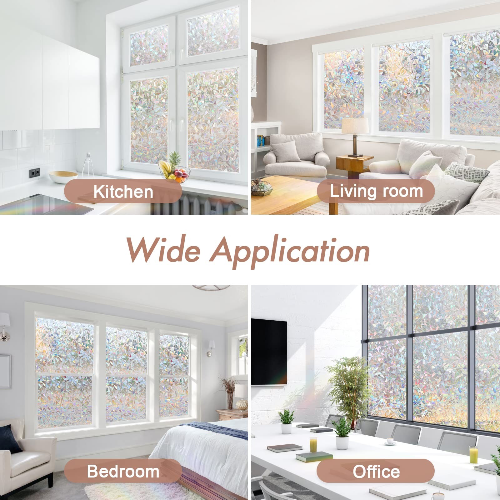 Haton Window Privacy Film, Stained Glass Rainbow Film 17.5″ X 78.7″, Clear