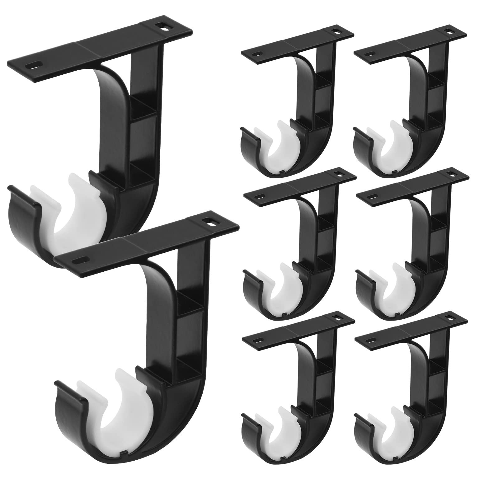 8 PCS Black Aluminum Ceiling Mount Curtain Rod Bracket Holder Fits 1 Inch Rod