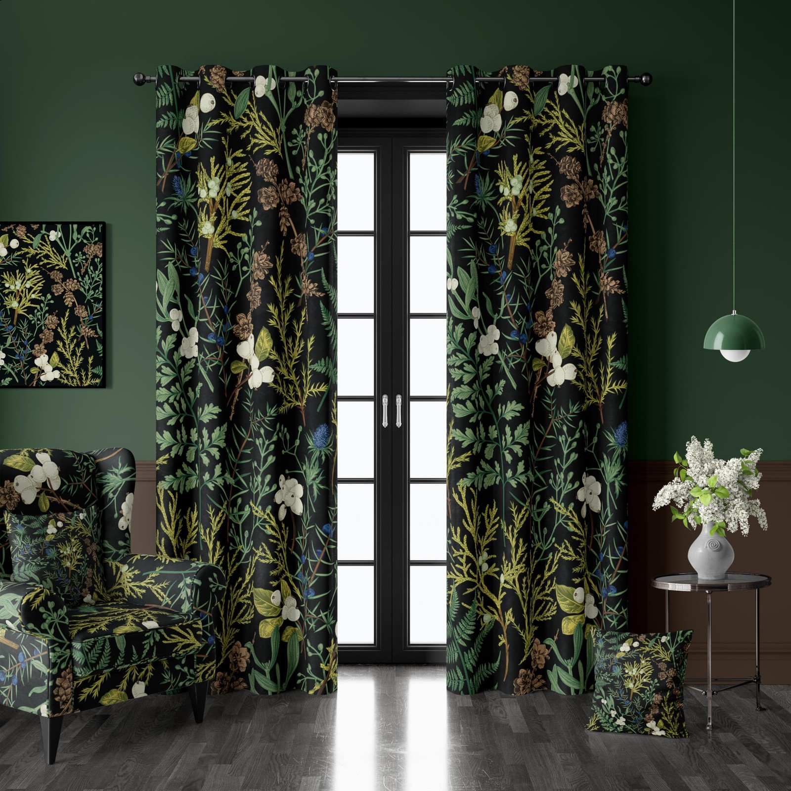 Botanical Curtains 100% Blackout 2 Panels Set Green Plant Black Out Curtain B…