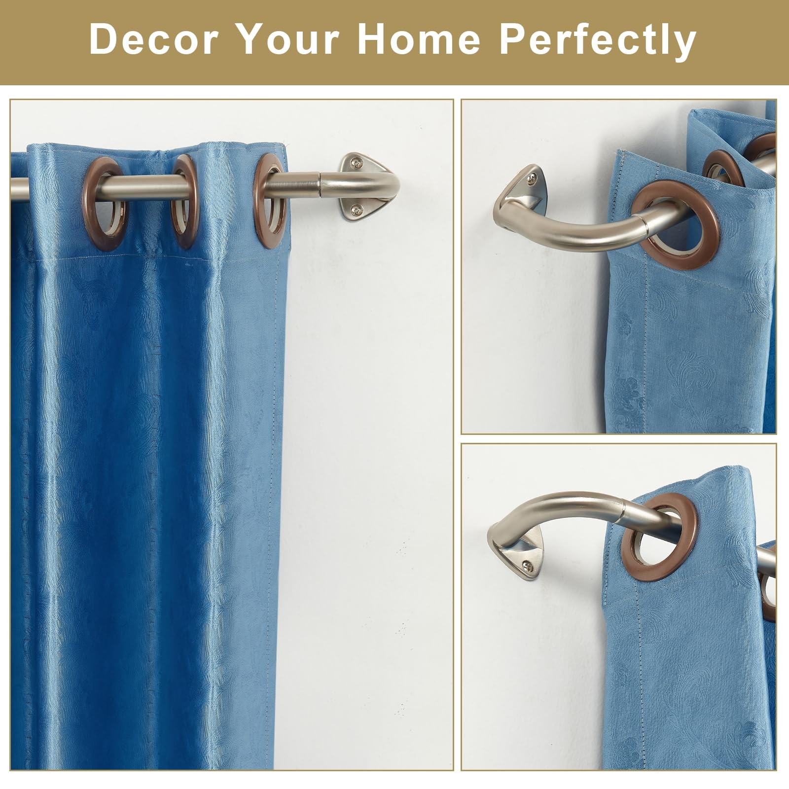 Yun Nephele Brushed Nickel 2 Pack Curtain Rods 48-84 Wrap Around Room Darkening