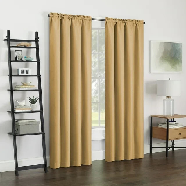 Eclipse Samara Blackout Rod Pocket Curtain Panel, Antique Gold, 42″x63″ SET OF 2