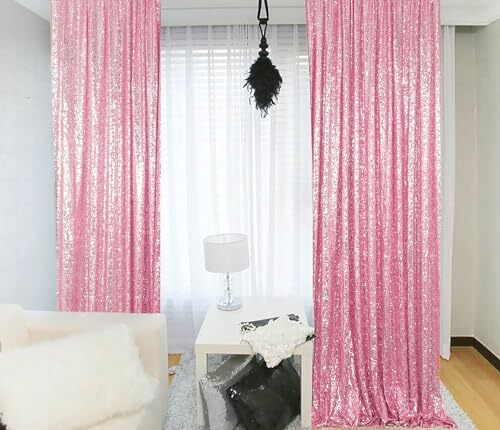 Pink Gold Sequin Curtains Sequin Backdrop 4×8 Feet Sheer Curtains Panels Wedd…