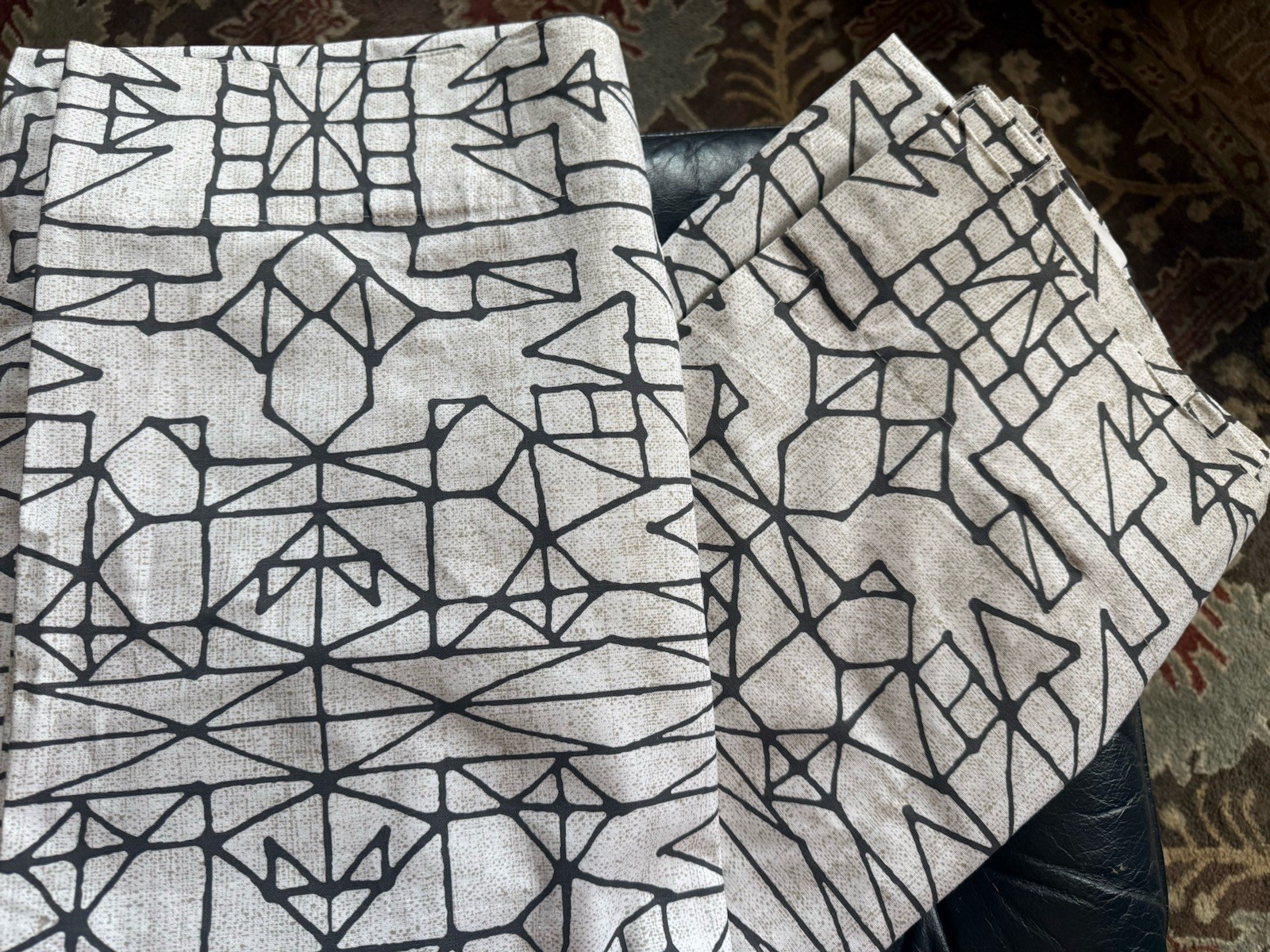 West Elm Sketched Geo Set 2 Curtain Panels Lined 48×96 Cotton Canvas Hidden Tabs