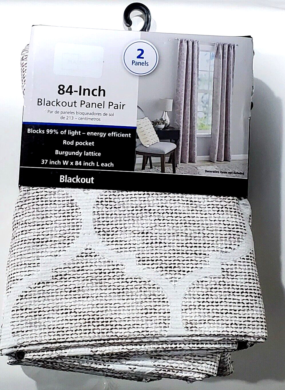 Mainstays 37w X 84l Burgundy Lattice Blackout Panel Par Rod Pocket