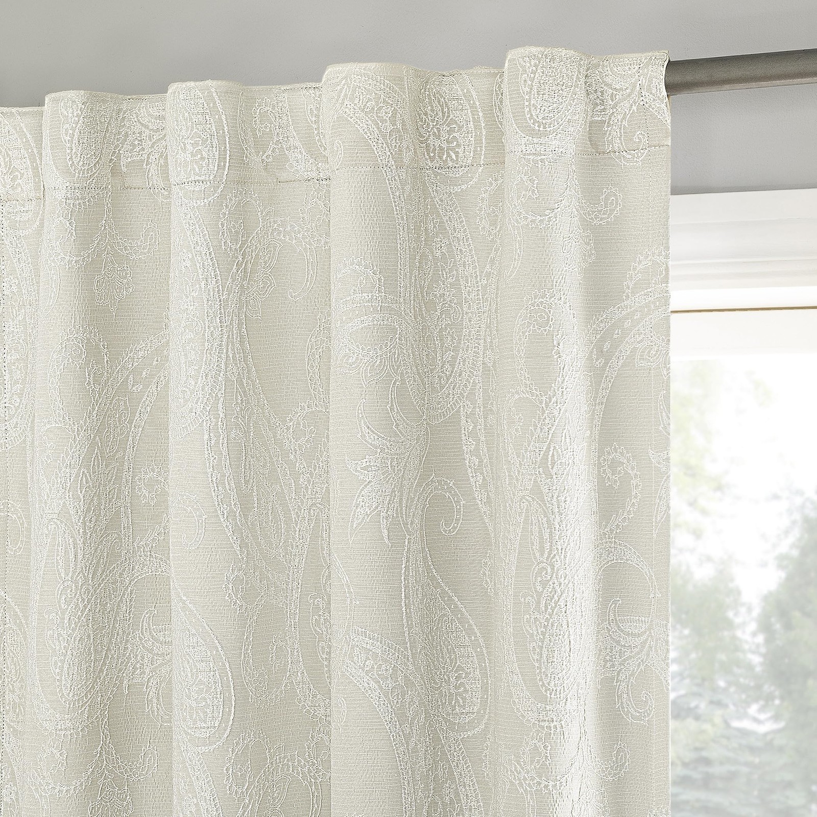 Pedra Paisley Embroidery 100% Total Blackout Back Tab/Rod Pocket Curtain Pane…