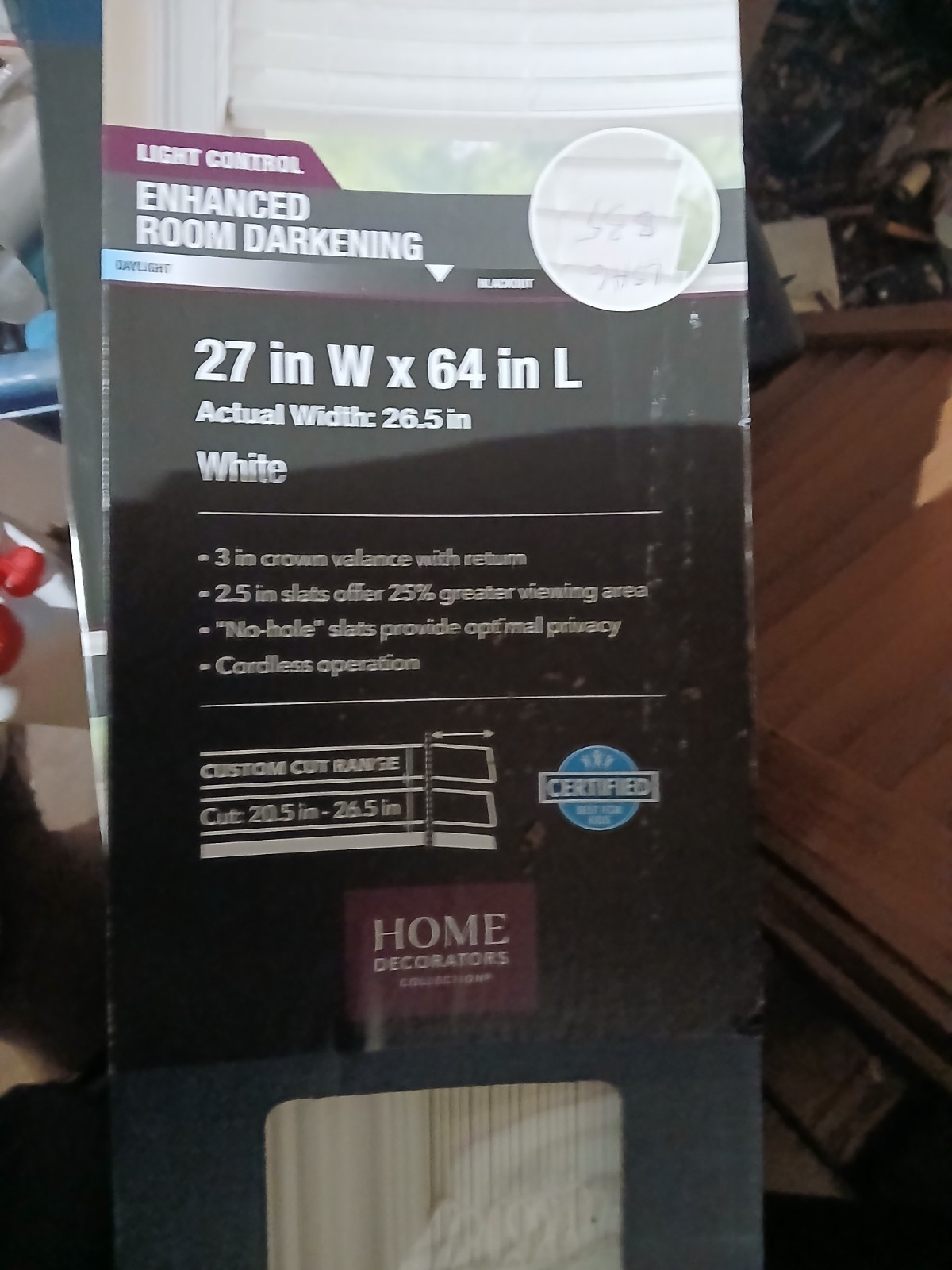 Home Decorators Collection Cordless Faux Wood Blinds White 27x64in 2.5in Slats