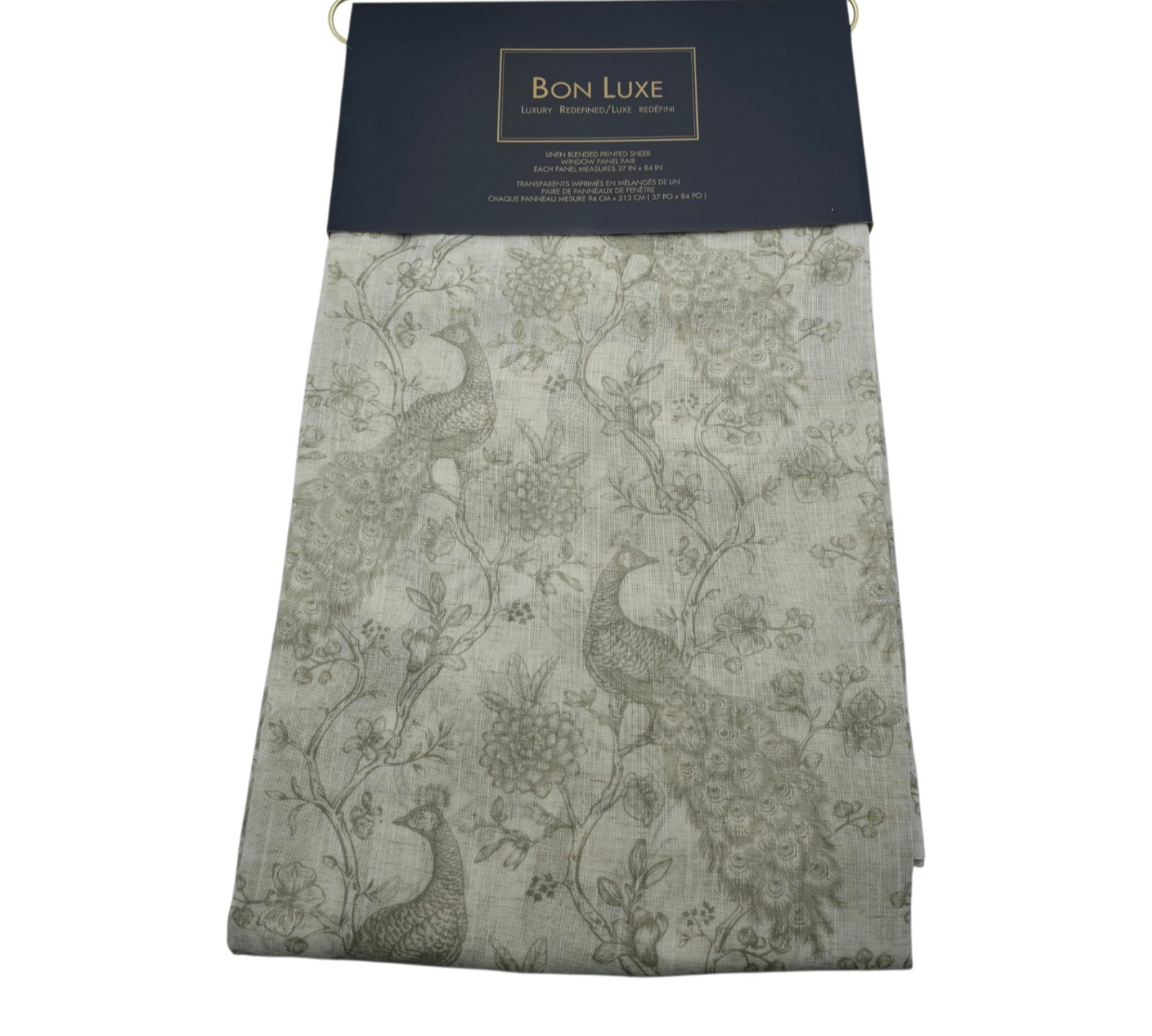 Bon Luxe Peacock Toile Curtains Set of 4 37×84 Sage Linen Blend Panels