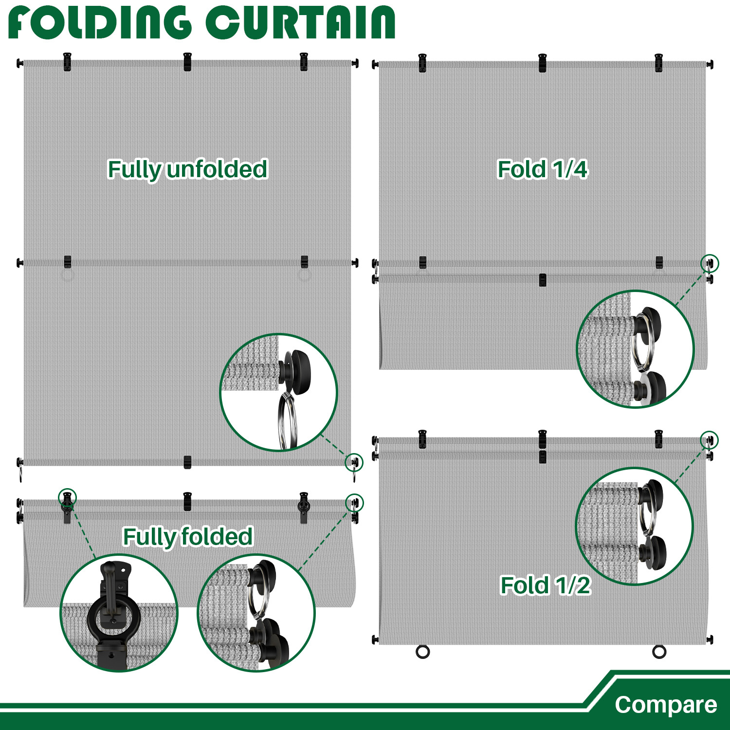 Outdoor Gray Roll up Shade Foldable Curtain For Patio Porch Pergola Balcony