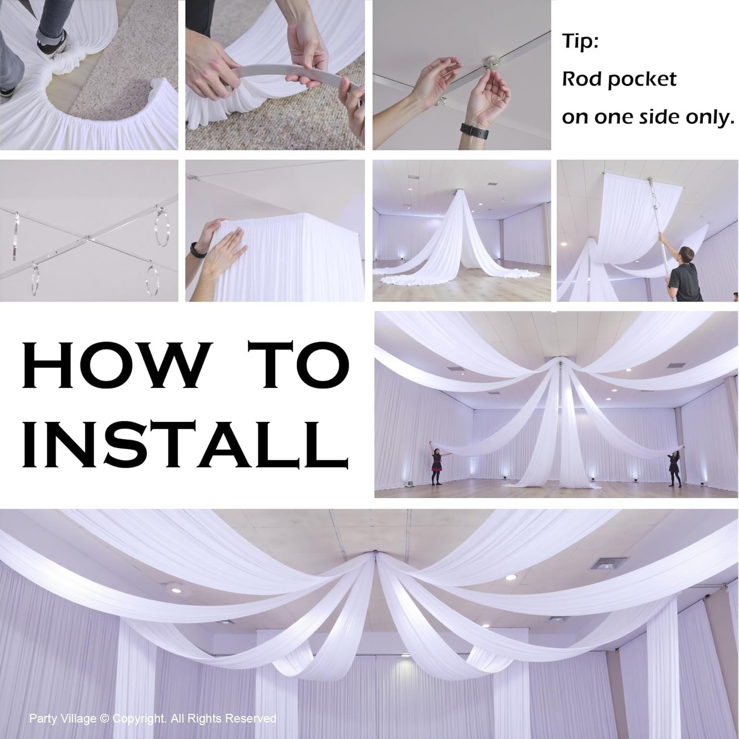 5ft(W) x 20ft(H) White Ceiling Drapes for Wedding Parties – 20 FT Extra Long Thi