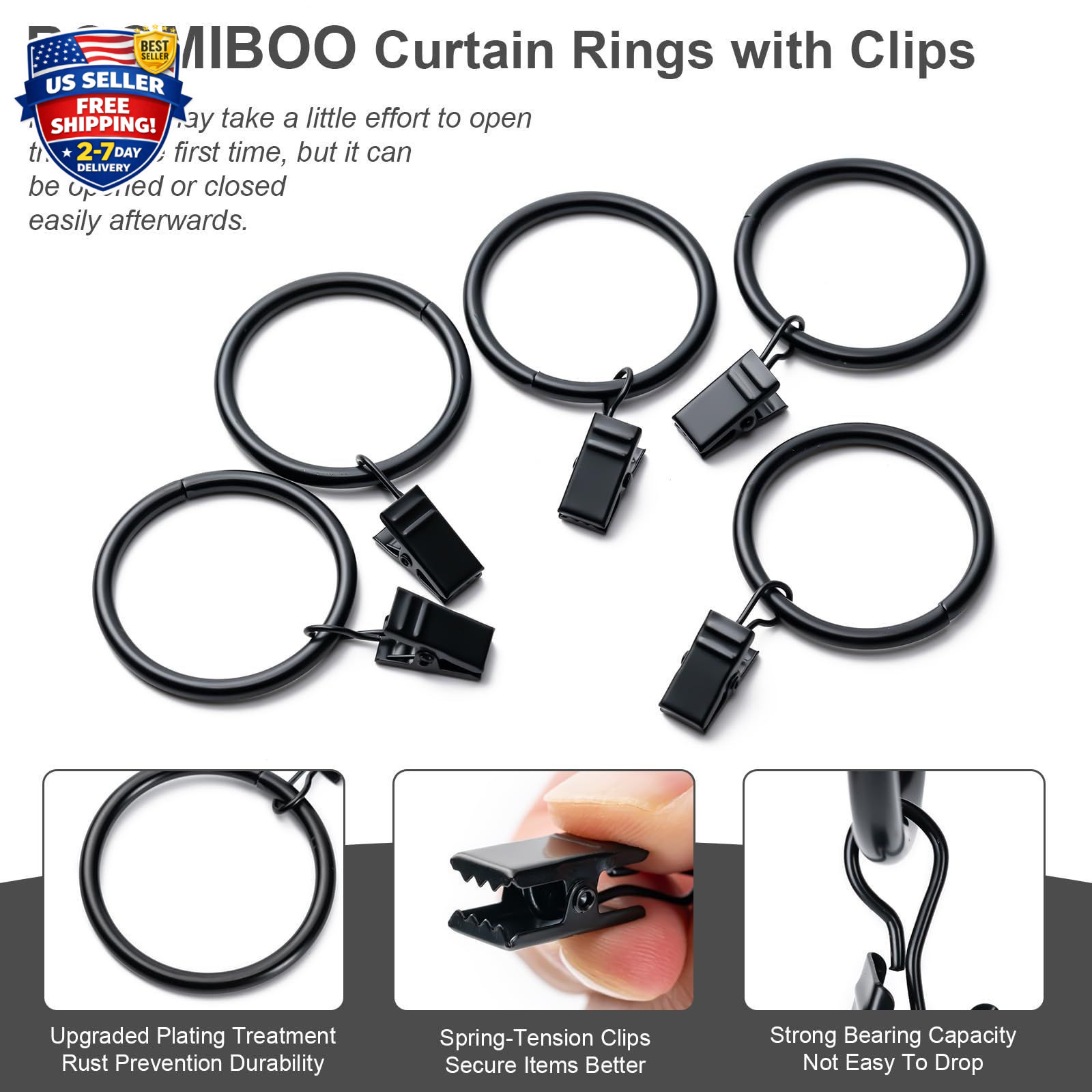 36 Pack Curtain Rings with Clips, Drapery Clips with Rings, Hangers Drapes Ri…